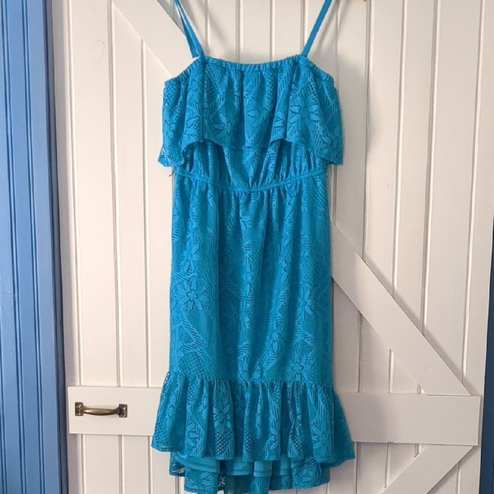 Turquoise Lace Ruffle Sun Dress